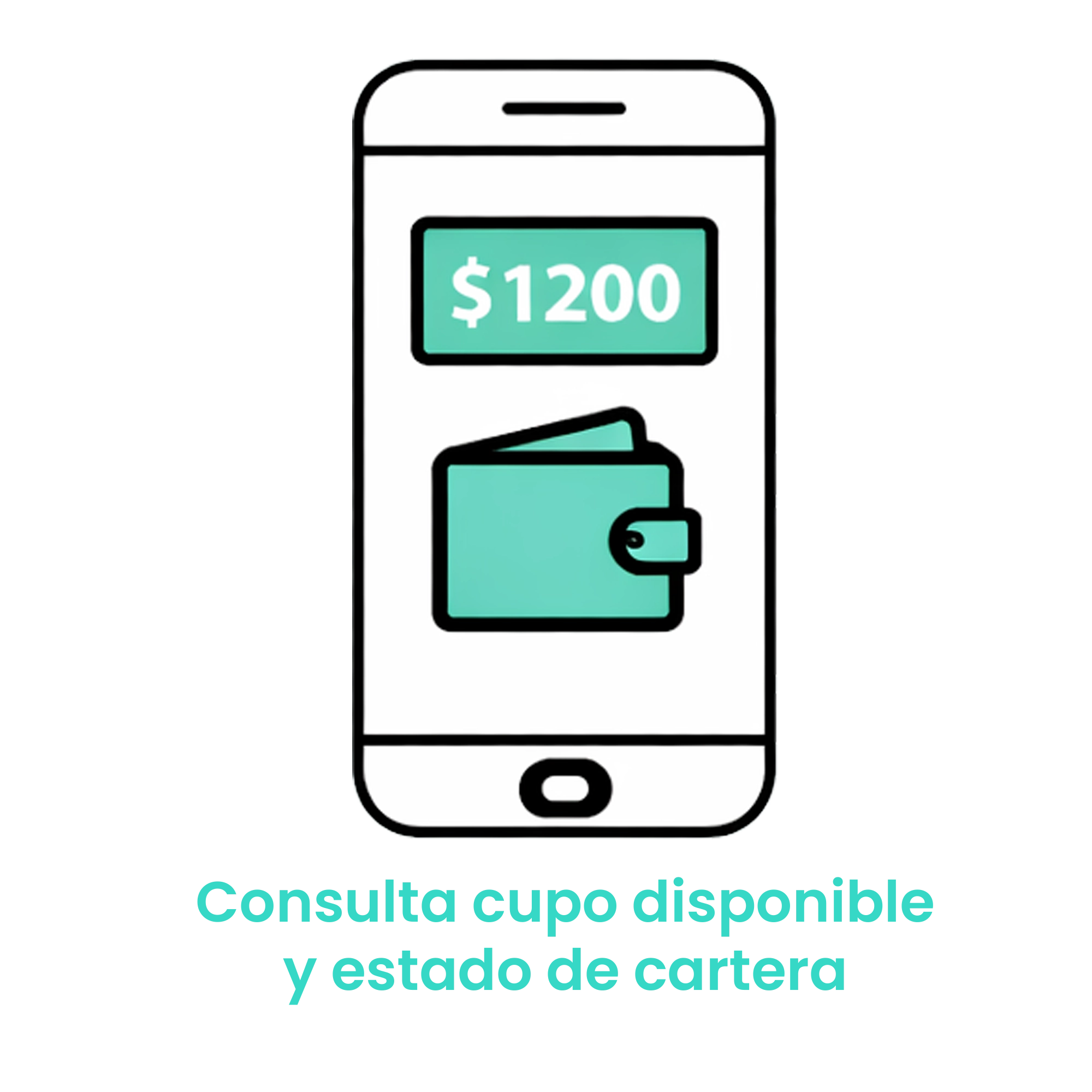Icono de smartphone mostrando un cupo de $1200 y una billetera digital, representando la consulta de saldo y estado de cuenta para flotas corporativas. · 1