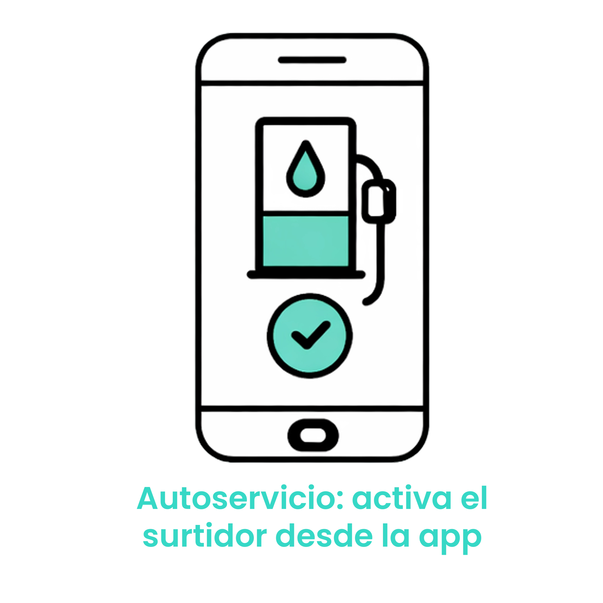 Icono de smartphone con un surtidor de combustible y una marca de verificación, representando la tecnología de activación remota del despacho. · 3