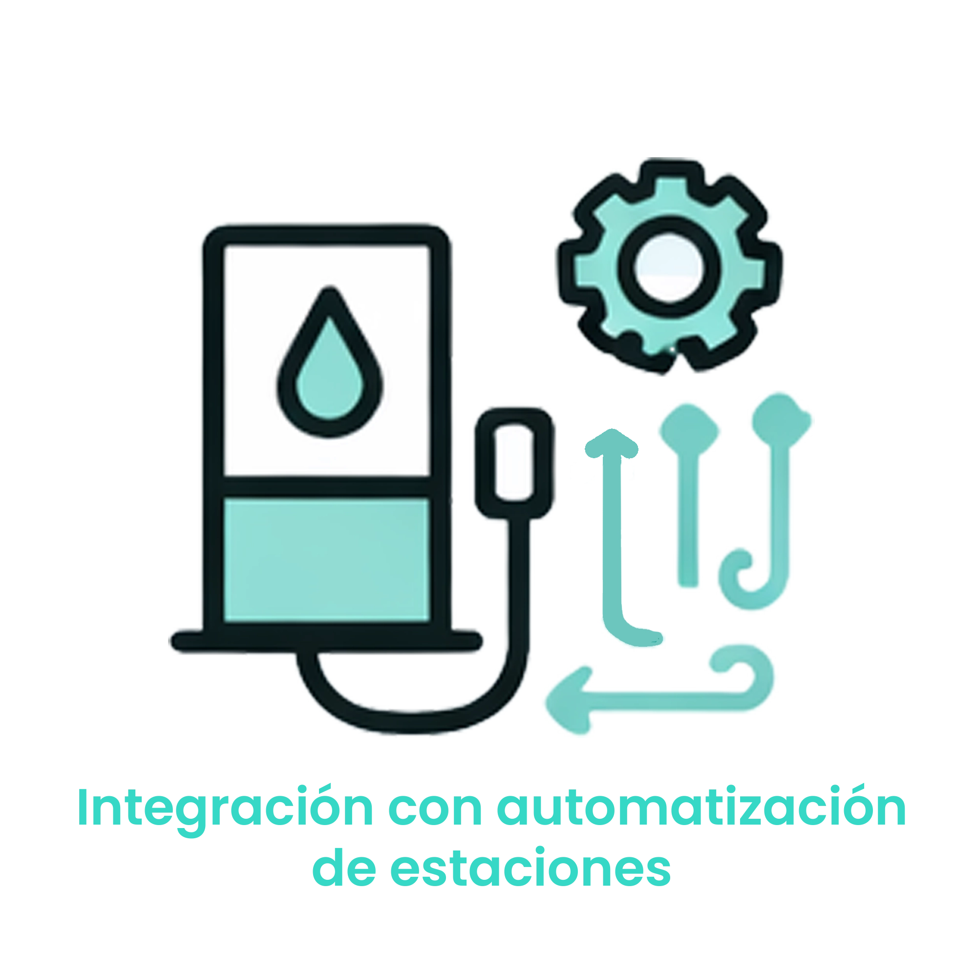 Icono de surtidor conectado a engranajes y flujos de datos, representando la integración técnica con el hardware de la estación. · 1