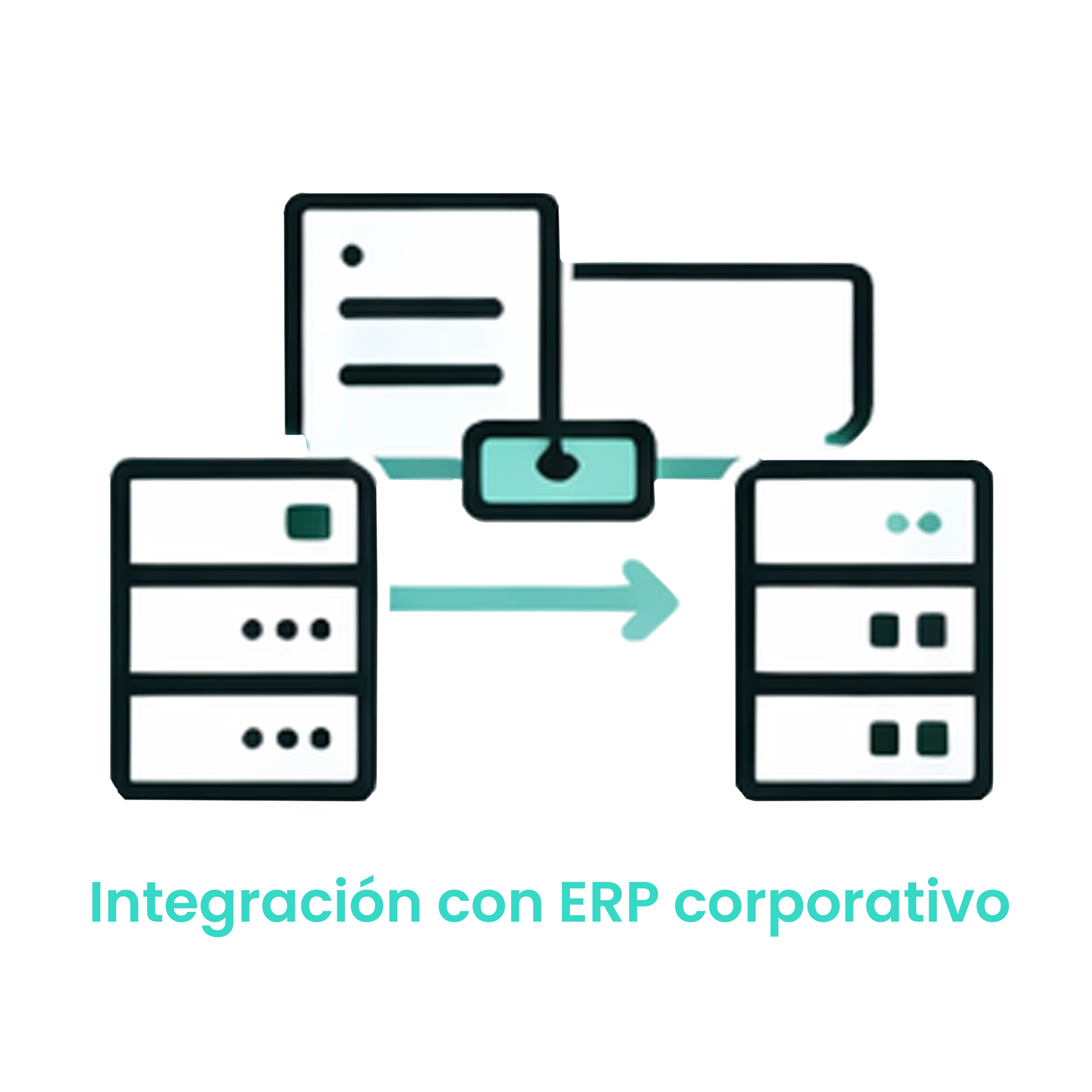 Icono de servidores y bases de datos intercambiando información, simbolizando la conexión con el software contable central. · 2