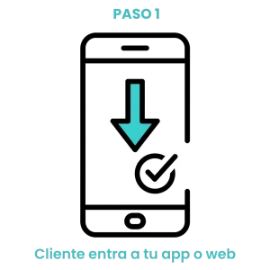 Icono de smartphone con flecha de descarga indicando el ingreso del cliente a la app personalizada de la ferretería. · 1