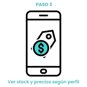 Icono de etiqueta de precio y moneda en pantalla móvil mostrando disponibilidad inmediata de productos. · 3