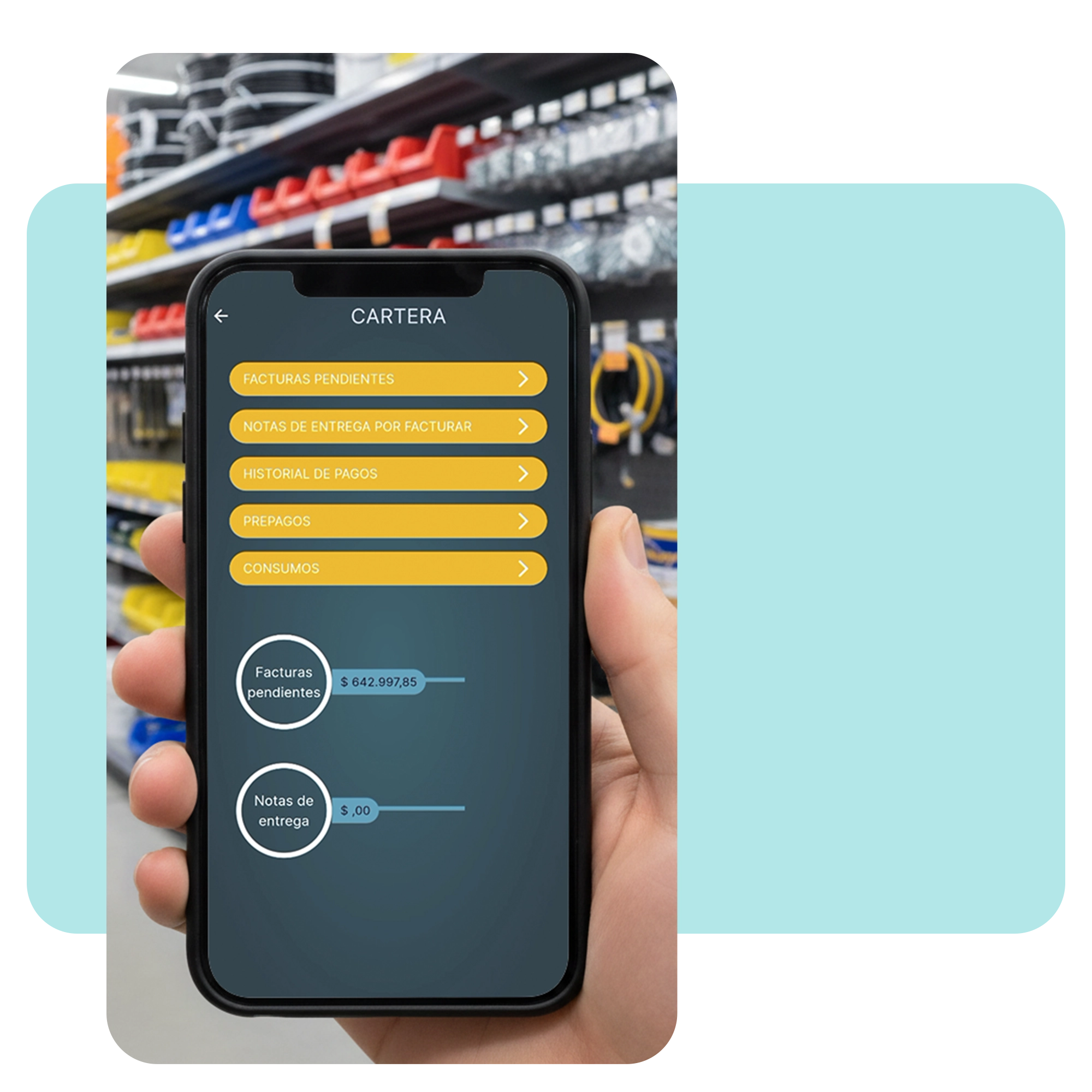 Interfaz de smartphone mostrando el estado de cuenta en tiempo real y cupos de crédito disponibles para el cliente. · 2