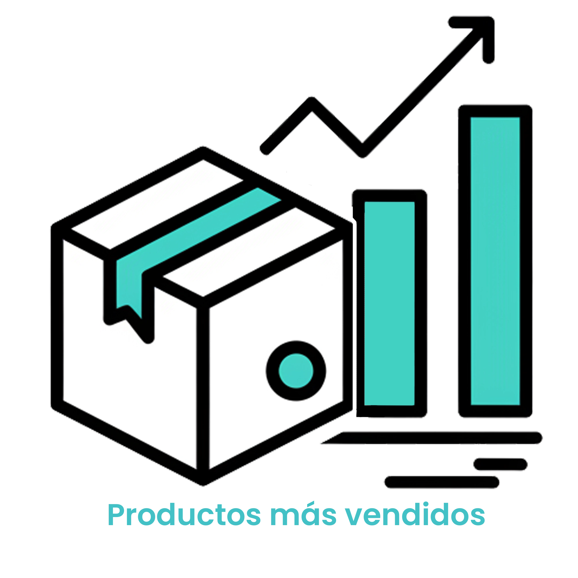 Icono de una caja de mercancía junto a un gráfico de barras ascendente que representa el top de ventas. · 1