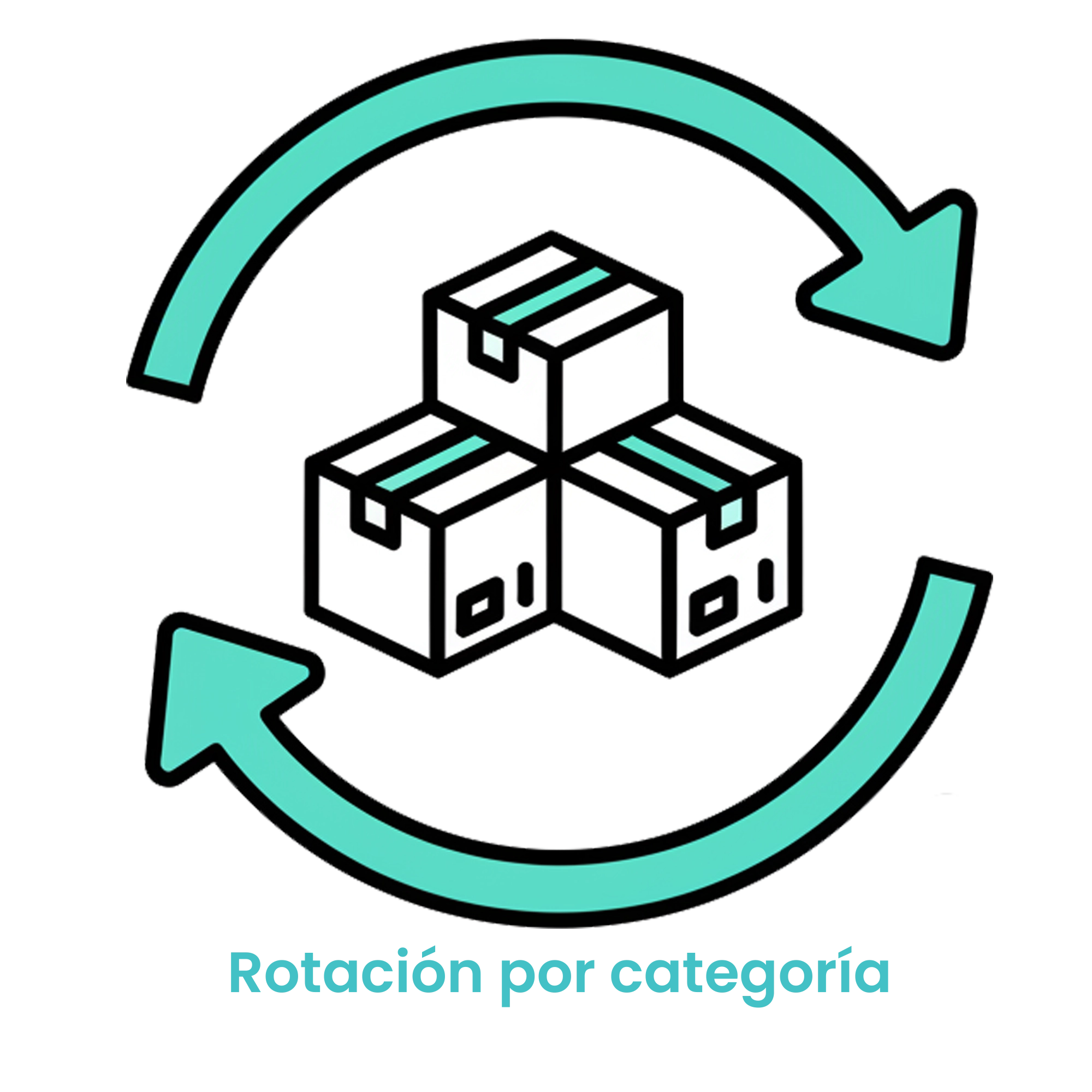 Icono de cajas organizadas con flechas circulares que simbolizan el flujo de movimiento de mercancía. · 3