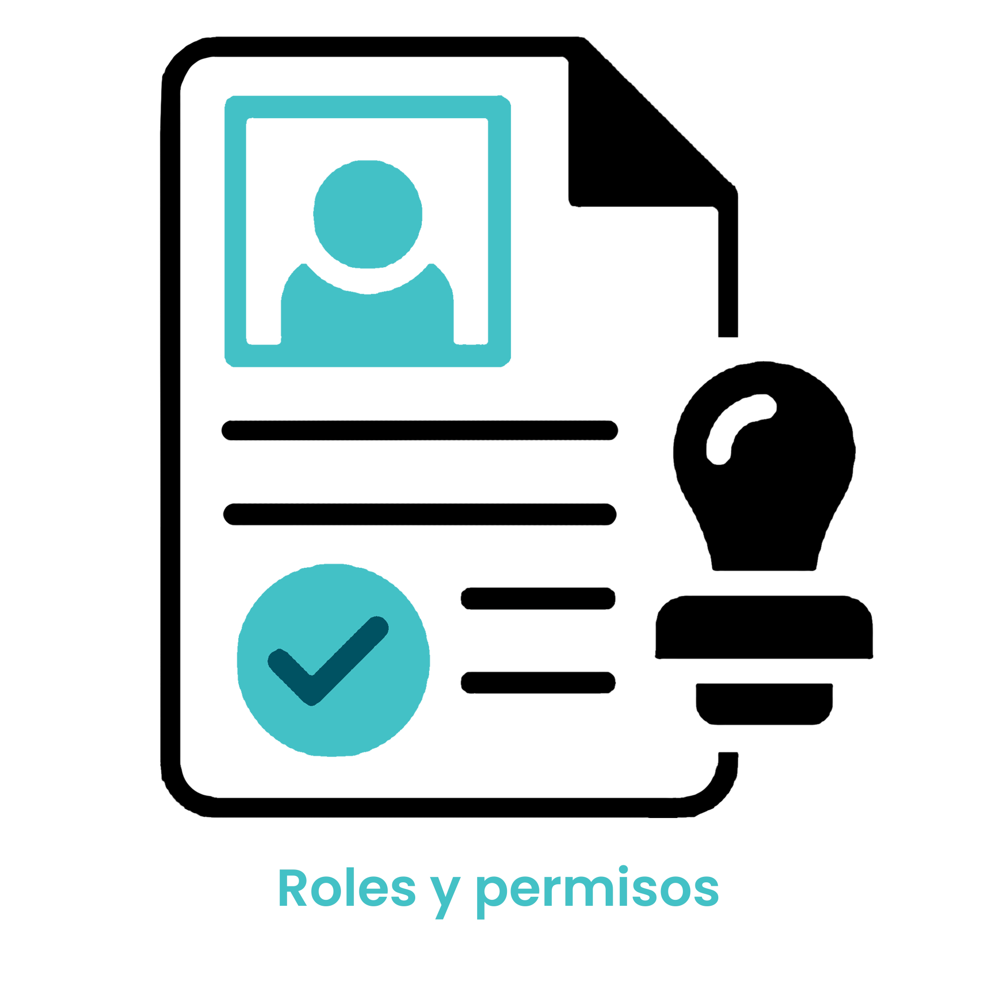 Icono de perfil de usuario con un sello de aprobación y lista de verificación de permisos. · 3