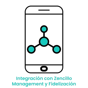 Icono de nodos interconectados en un smartphone, simbolizando la integración total del software de Pet Shop con el panel de gestión administrativa. · 5