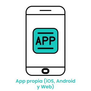 Icono de smartphone con el sello APP, representando la aplicación móvil personalizada y plataforma web para tiendas de mascotas. · 1