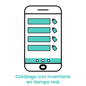 Icono de pantalla móvil mostrando etiquetas de productos, simbolizando el control de stock y catálogo digital actualizado para artículos de mascotas. · 2