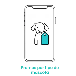 Icono de etiqueta de descuento con figura de perro, representando ofertas personalizadas según la mascota del cliente. · 2