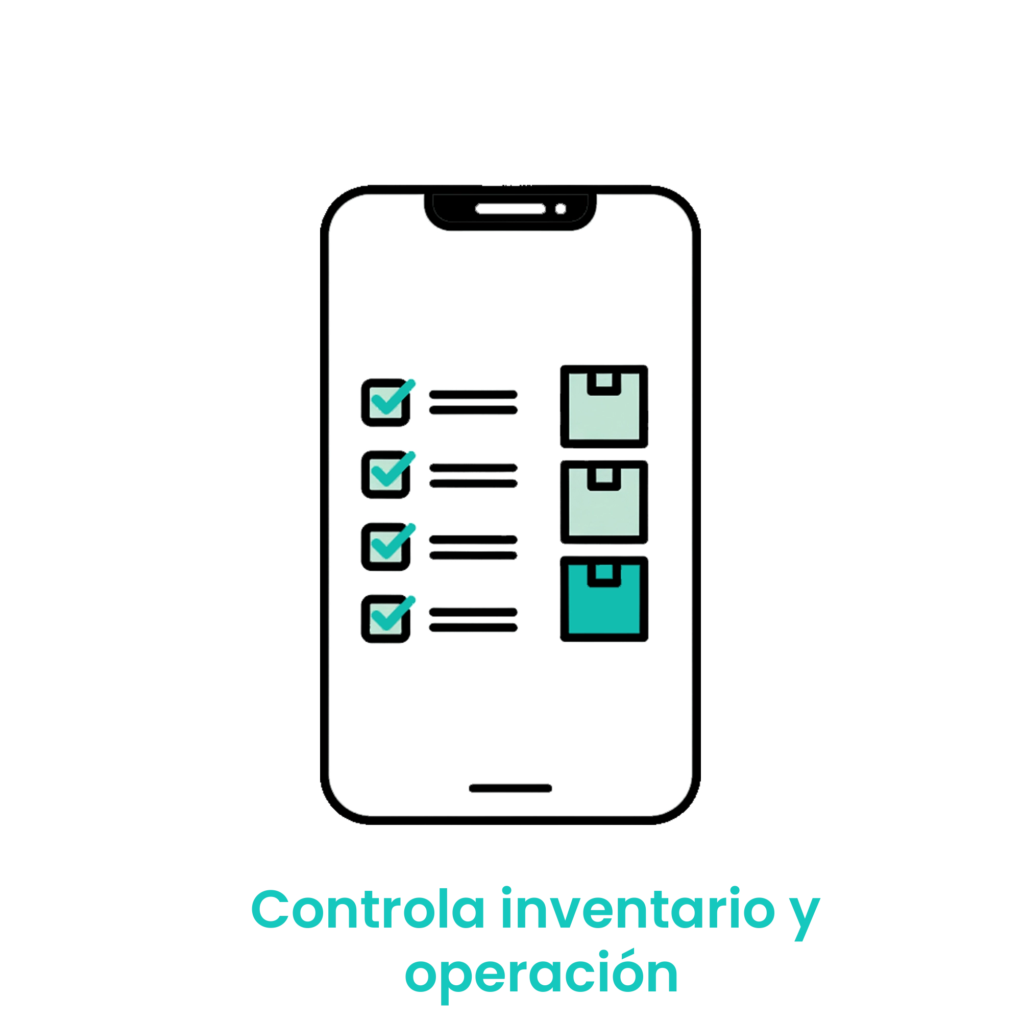 Icono de smartphone con lista de verificación y cajas de mercancía con una flecha de crecimiento, simbolizando control total. · 4
