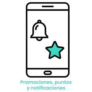 Icono de campana y estrella en un smartphone que indica el envío de promociones y notificaciones push a clientes. · 5