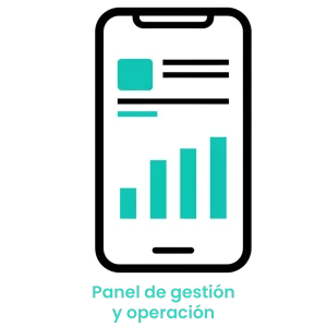 Icono de gráficas de crecimiento en una pantalla móvil, representando el panel administrativo de control del negocio. · 6