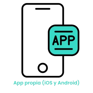 Ilustración de un smartphone con el logo APP, representando la aplicación móvil personalizada para centros de estética en iOS y Android. · 1