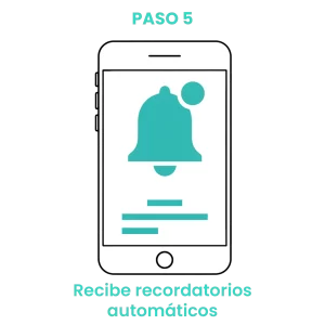 Icono de campana de notificación en smartphone indicando el envío de recordatorios automáticos de citas. · 5