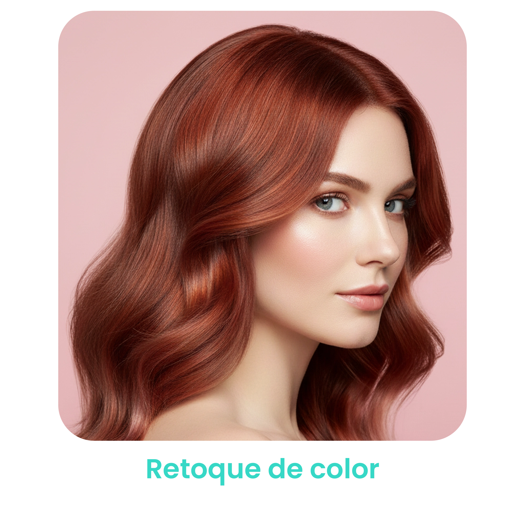 Mujer con cabello pelirrojo ondulado, representando los servicios de color profesional gestionados con la app. · 1