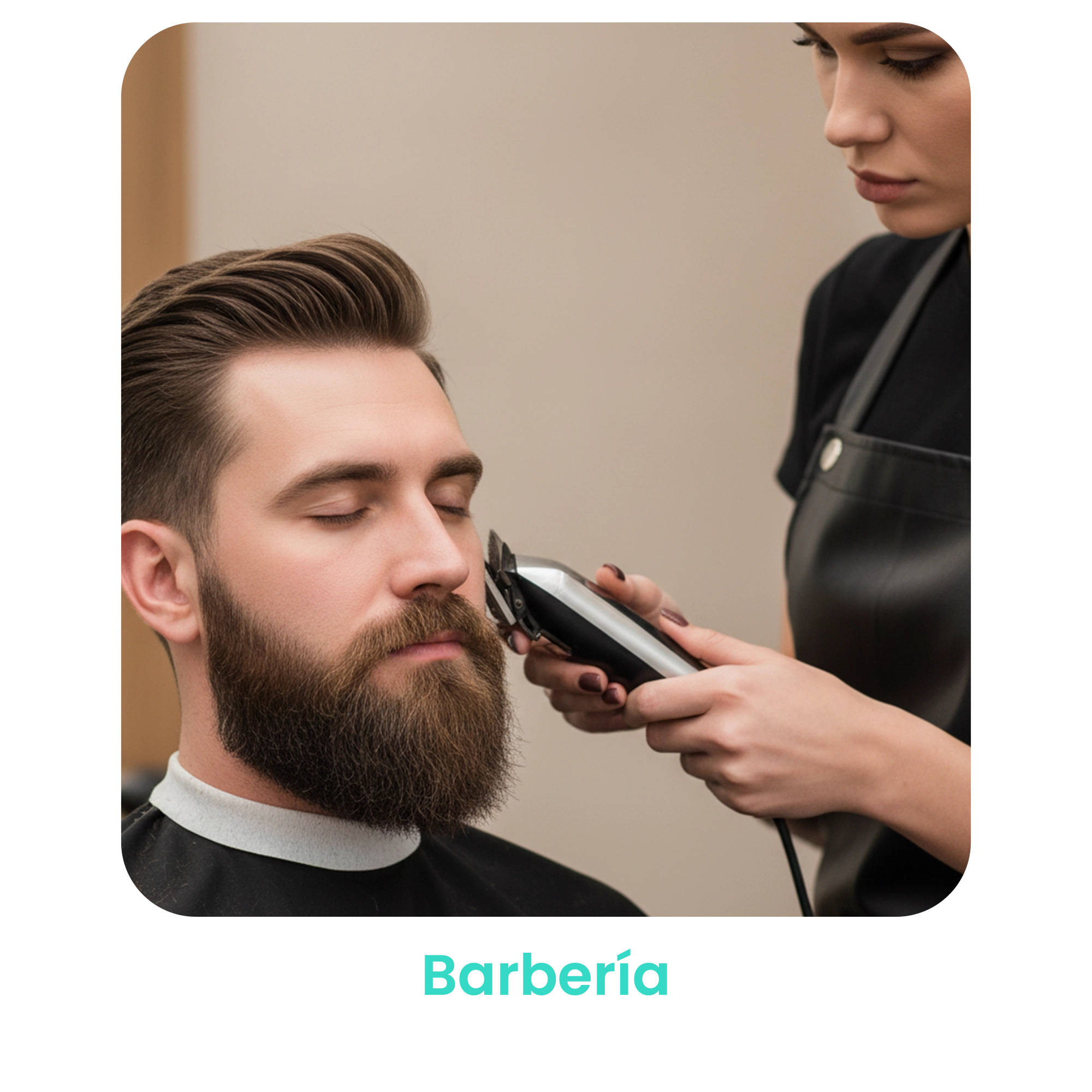 Barbero profesional realizando un corte de cabello y barba a un hombre, representando el sector de barberías. · 3
