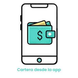 Icono de una billetera con signo de dólar en la pantalla de un móvil para saldos a favor del cliente. · 3