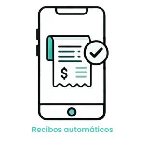 Icono de un recibo de pago con signo de dólar saliendo de un smartphone, representando la facturación automática. · 4