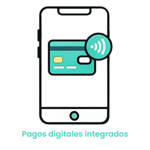Icono de tarjeta de crédito con señal wifi (contactless) en un smartphone para pagos integrados en la app. · 1