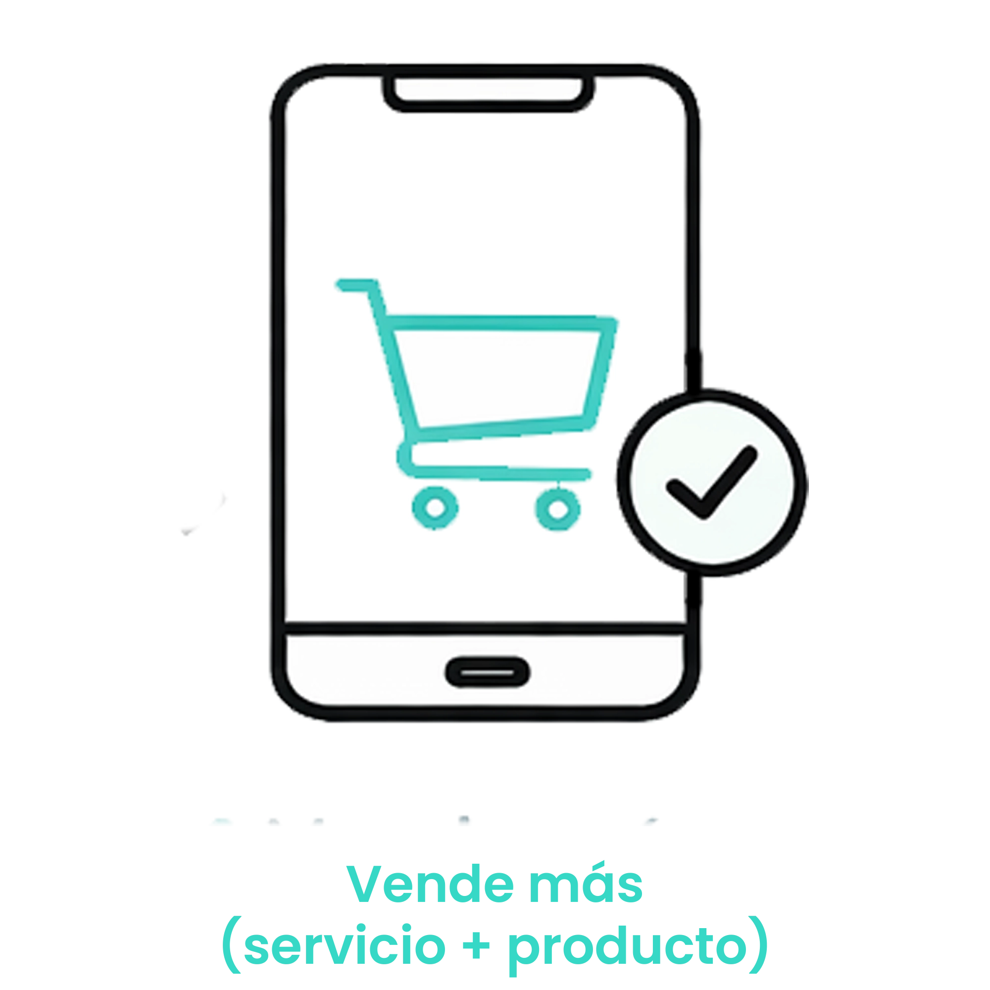 cono de un carrito de compras en un móvil con una marca de verificación, representando el upselling de productos y servicios. · 3