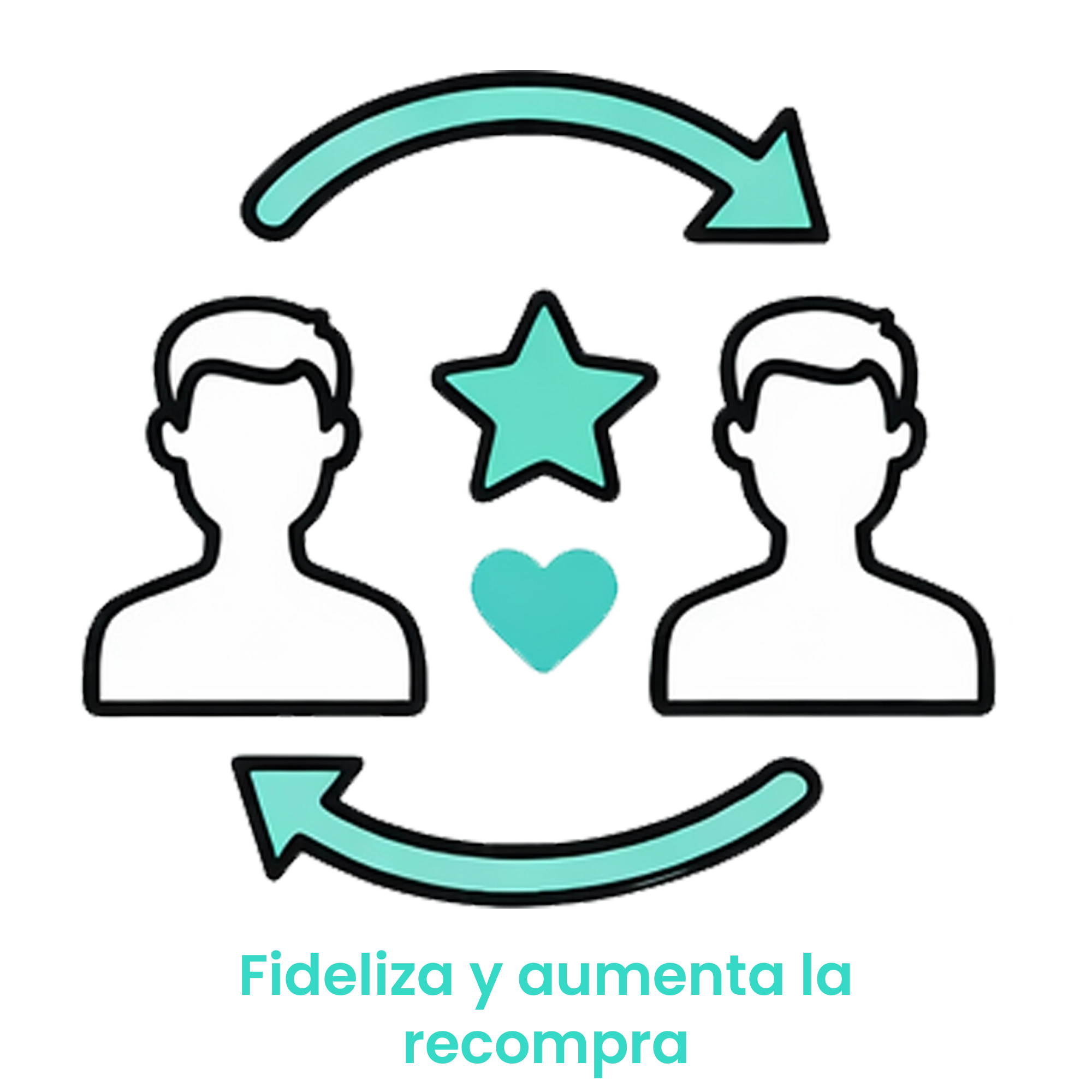 Icono de dos perfiles de usuarios con un corazón y una estrella, simbolizando la lealtad y el retorno del cliente. · 4